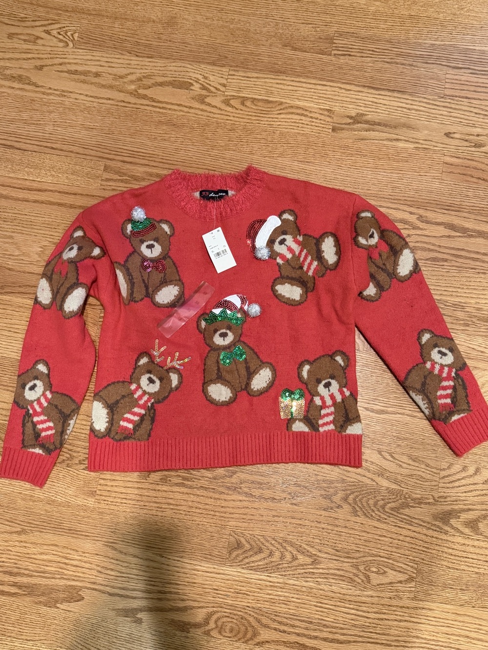33 Degrees Red Teddy Bear Crewneck Sweater